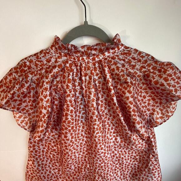 Samsoe Karookh Blouse Floral Shimmer Flutter Sleeve Feminine Romantic Womens S - Picture 4 of 13